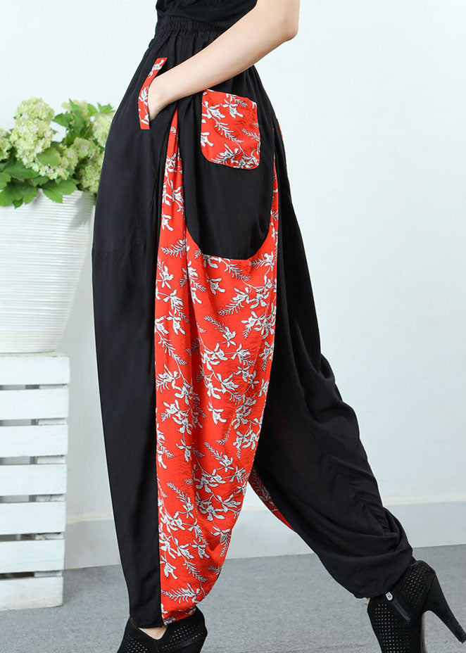 Kunst Schwarz Patchwork Orange Taschen Druck Frühling Hosen