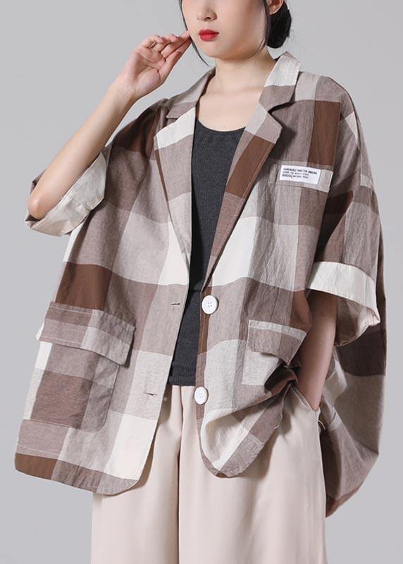 Art Black Plaid Cotton Linen Summer Coat - SooLinen