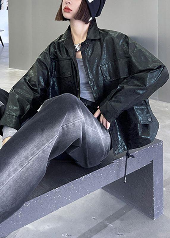 Art Black Pockets Button Zippered Fall Jackets Long sleeve - SooLinen