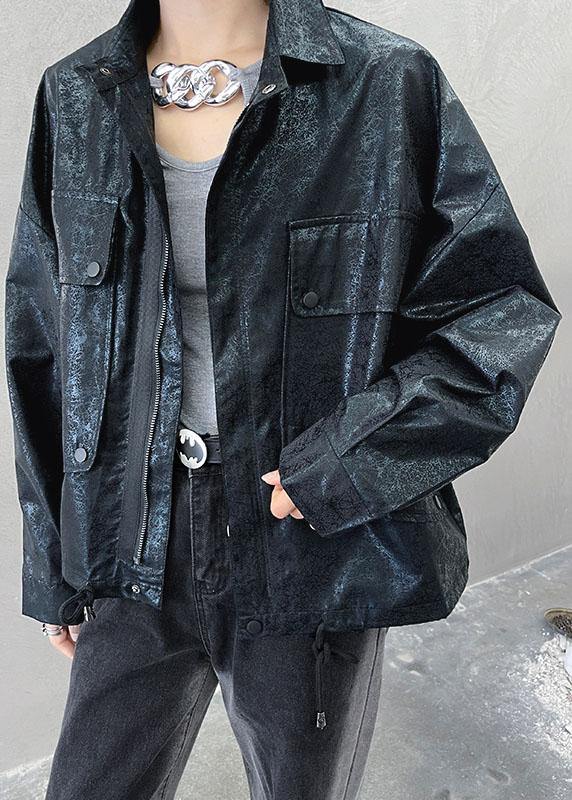 Art Black Pockets Button Zippered Fall Jackets Long sleeve - SooLinen