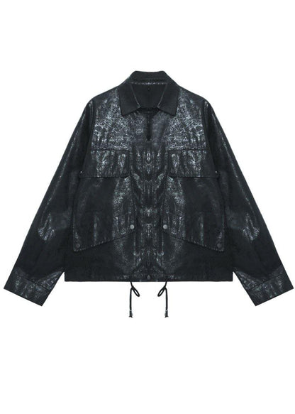 Art Black Pockets Button Zippered Fall Jackets Long sleeve - SooLinen