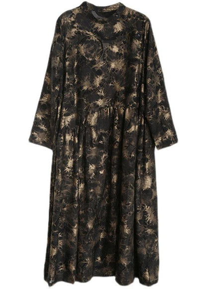 Art Black Print Asymmetrical Design Fall Vacation Dresses - SooLinen