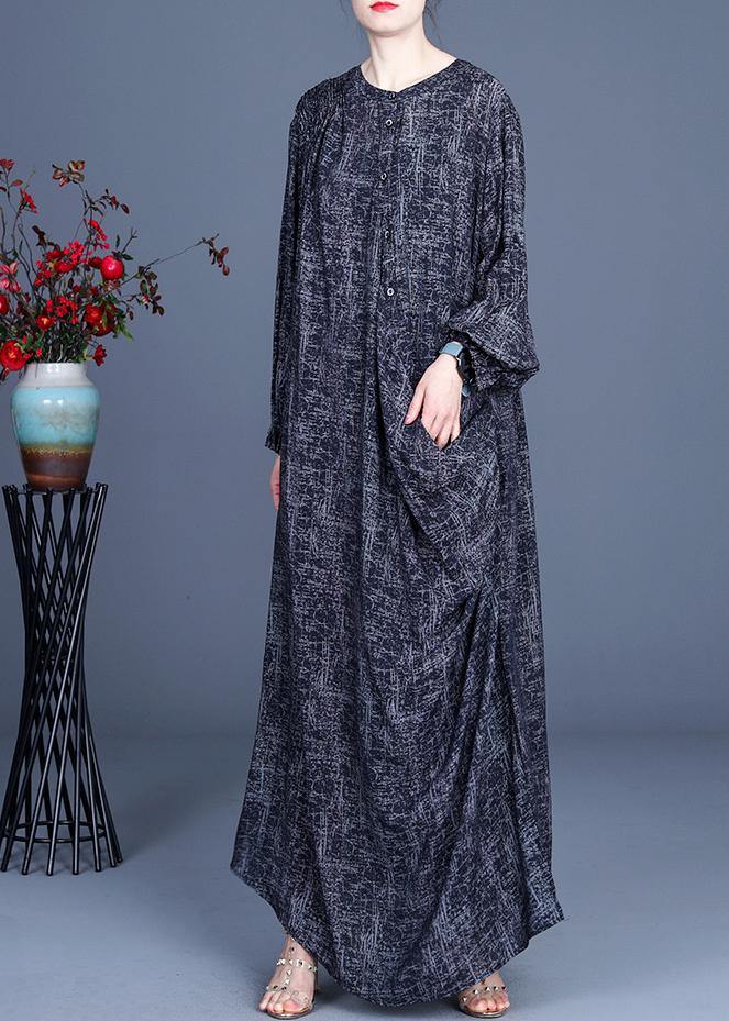 Art Black Print asymmetrical design side open Holiday Summer Spring Linen Dress - SooLinen