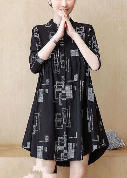 Kunst Schwarz Stehkragen Patchwork Faltig Lange Bluse Top Herbst