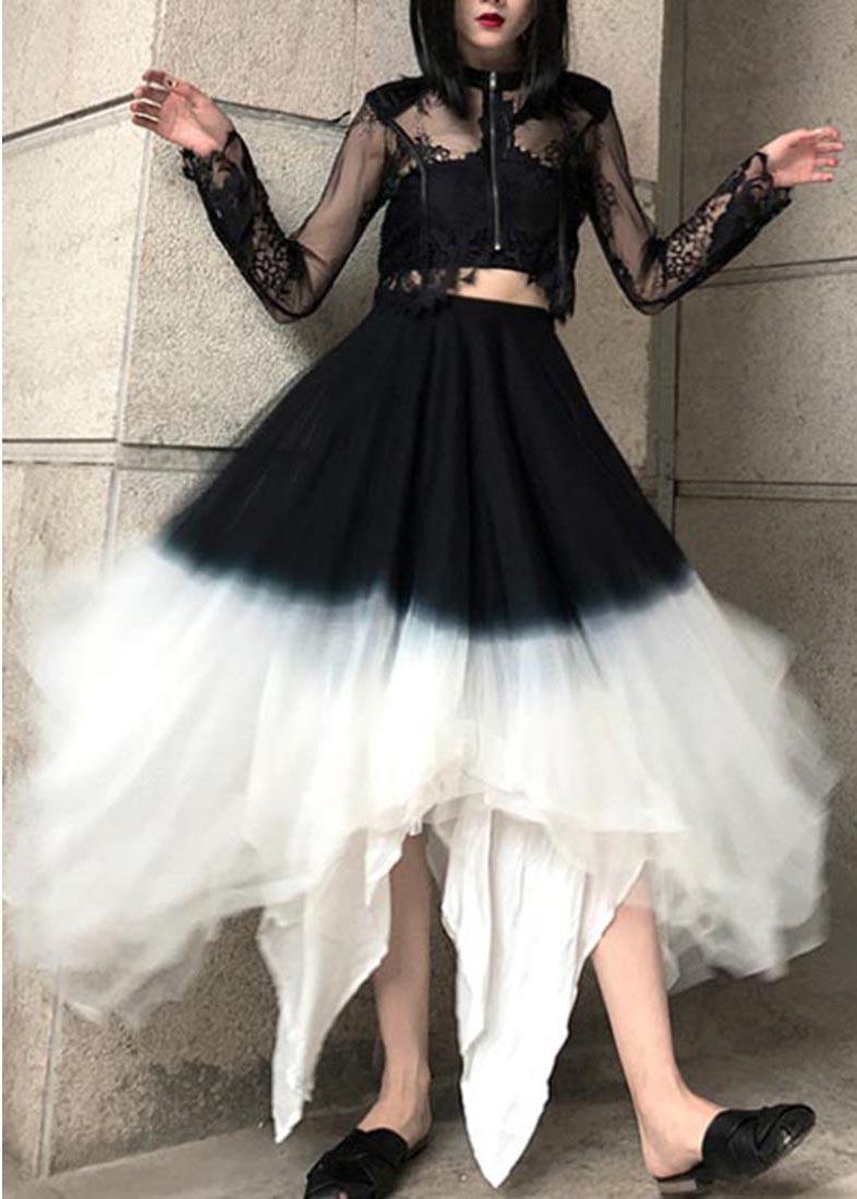 Art Black White Color block tulle Patchwork Skirts Summer - SooLinen