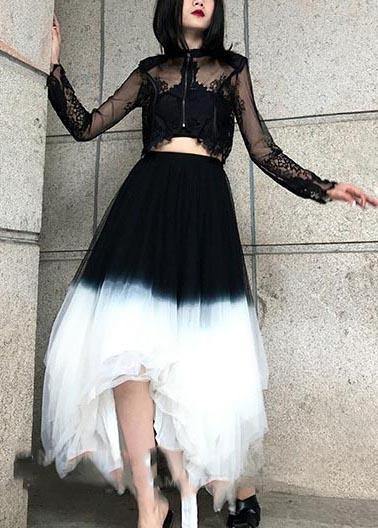 Art Black White Color block tulle Patchwork Skirts Summer - SooLinen