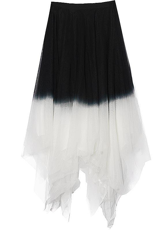 Art Black White Color block tulle Patchwork Skirts Summer - SooLinen
