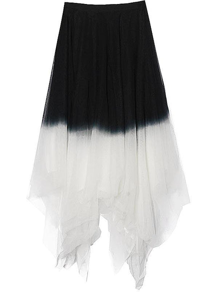 Art Black White Color block tulle Patchwork Skirts Summer - SooLinen