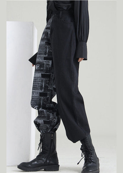 Art Black Zip Up Patchwork Denim Hose Frühling