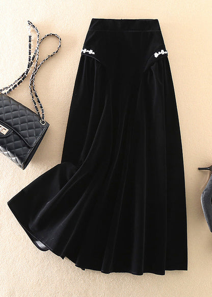 Art Black Zip Up Seidenvelours A-Linie Röcke Frühling