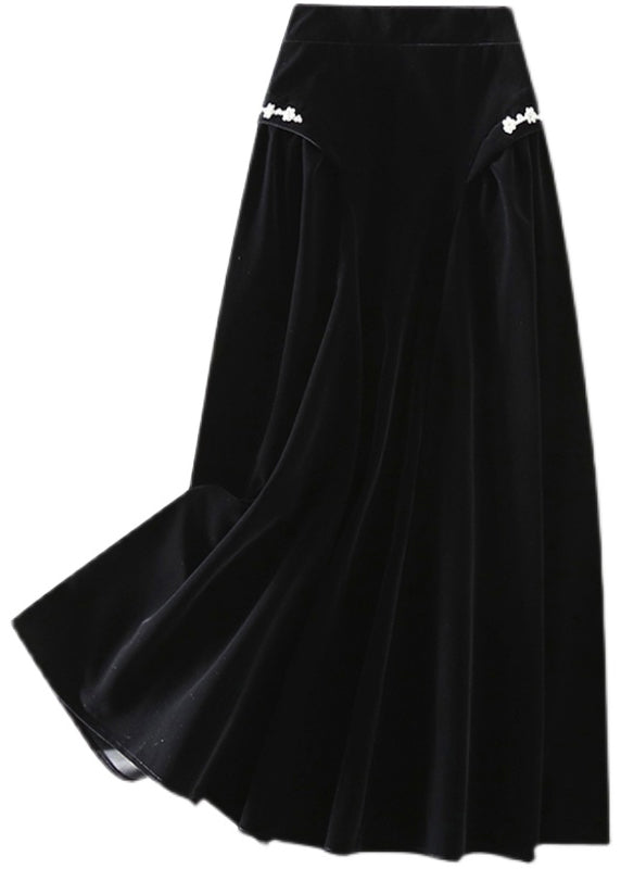Art Black Zip Up Seidenvelours A-Linie Röcke Frühling