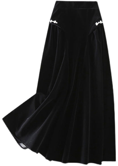 Art Black Zip Up Seidenvelours A-Linie Röcke Frühling