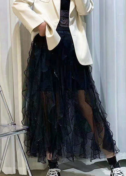 Kunst Schwarze Mode Pailletten Rüschen Herbst Röcke