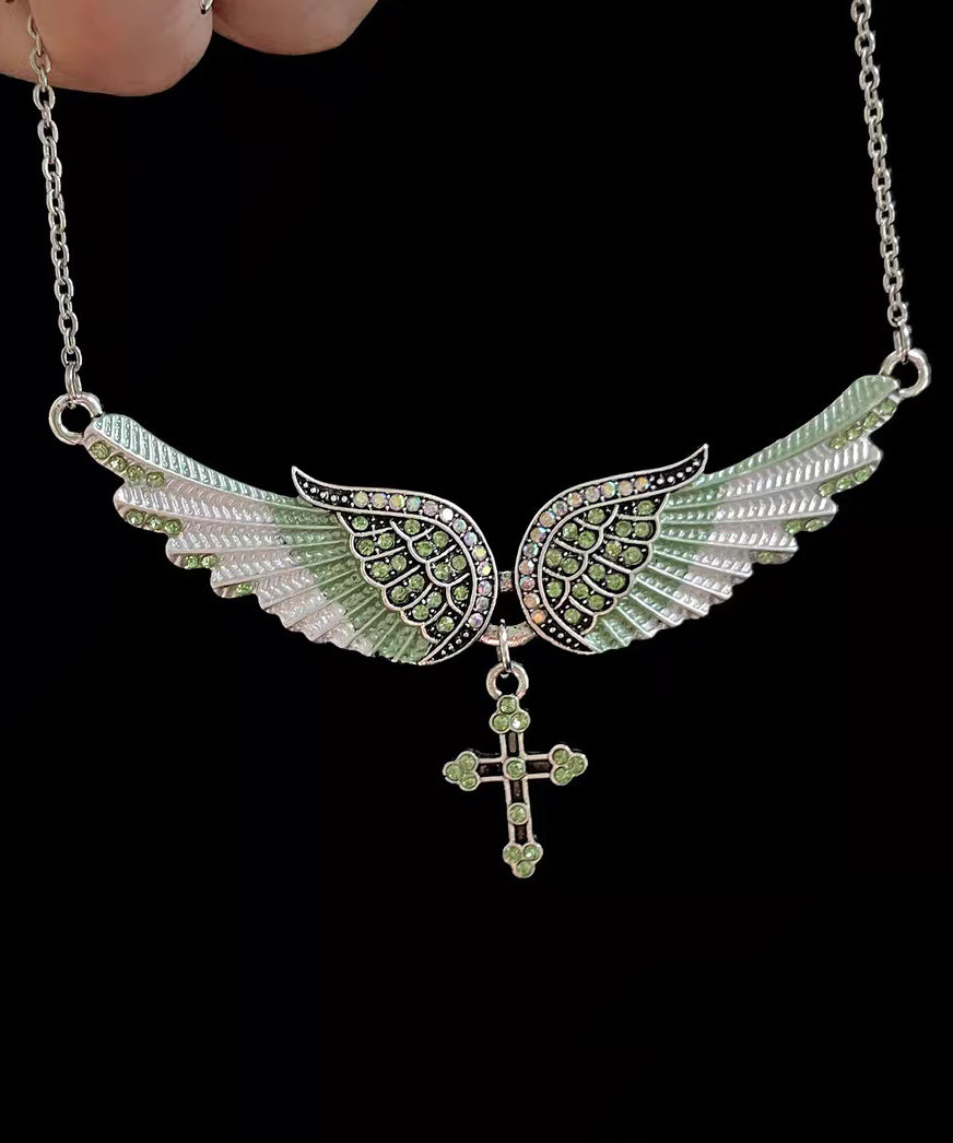 Art Blue Angel Wings Zircon Adjustable Alloy Pendant Necklace