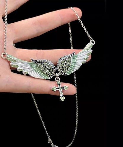 Art Blue Angel Wings Zircon Adjustable Alloy Pendant Necklace