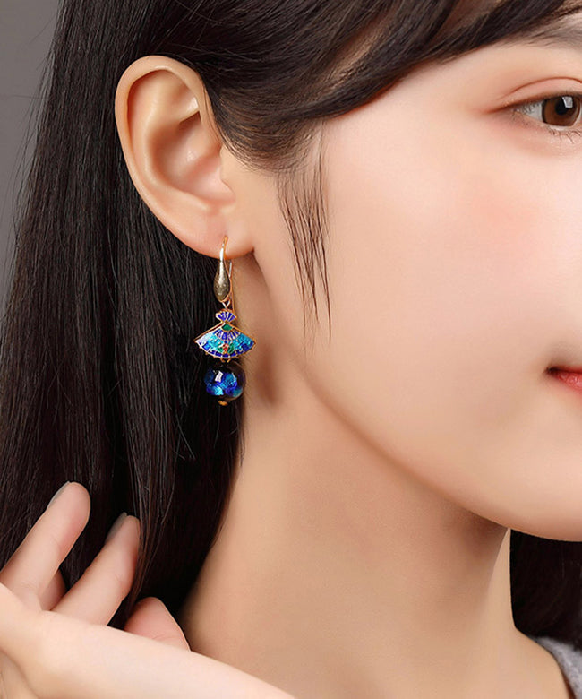 Art Blau Kupfer Cloisonné Farbige Glasur Fächer Tropfen Ohrringe