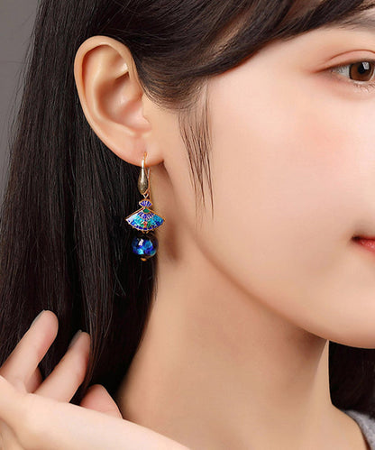 Art Blau Kupfer Cloisonné Farbige Glasur Fächer Tropfen Ohrringe