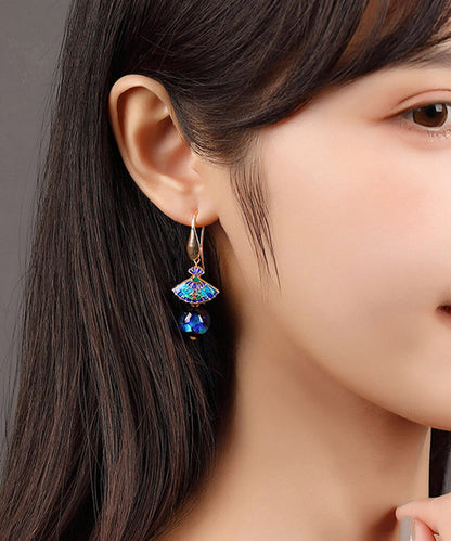 Art Blau Kupfer Cloisonné Farbige Glasur Fächer Tropfen Ohrringe