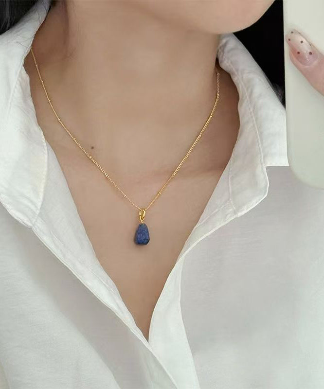 Art Blue Copper Overgild Gem Stone Pendant Necklace