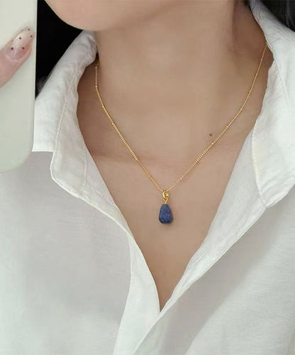 Art Blue Copper Overgild Gem Stone Pendant Necklace