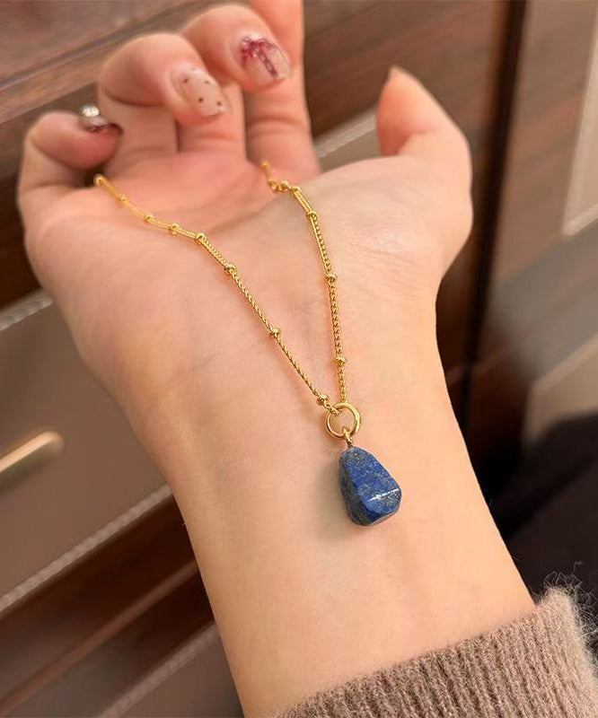 Art Blue Copper Overgild Gem Stone Pendant Necklace