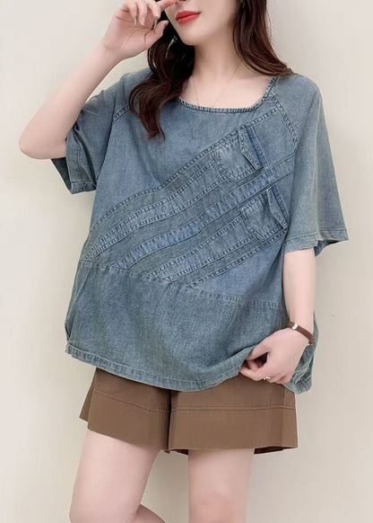 Art Blue Oversized Patchwork Denim Tanks Summer