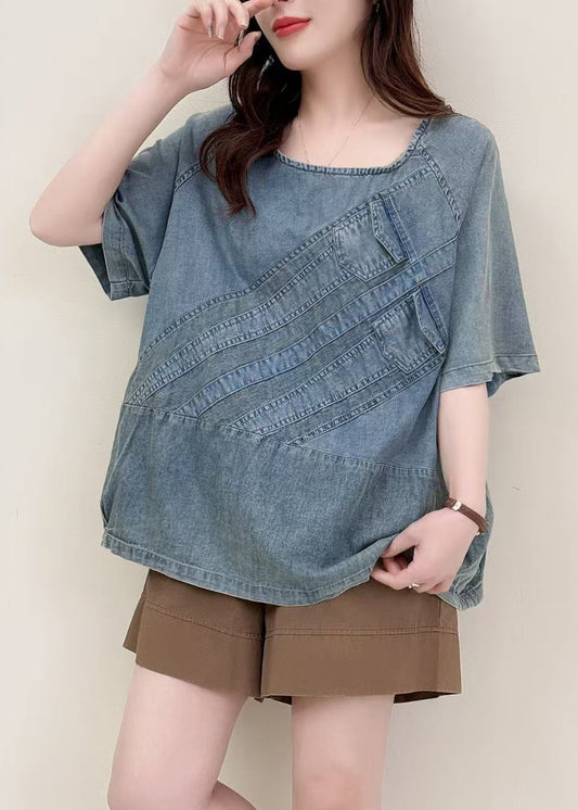 Art Blue Oversized Patchwork Denim Tanks Summer