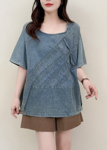 Art Blue Oversized Patchwork Denim Tanks Summer