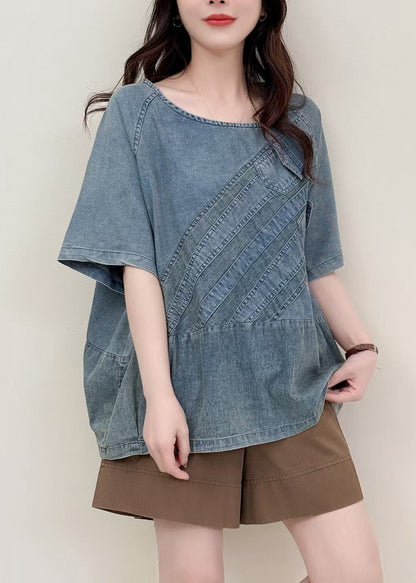 Art Blue Oversized Patchwork Denim Tanks Summer