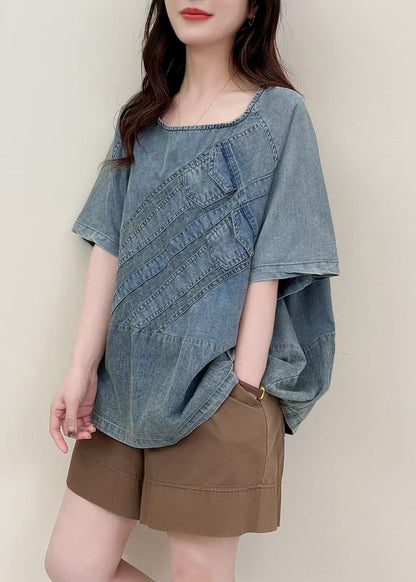 Art Blue Oversized Patchwork Denim Tanks Summer