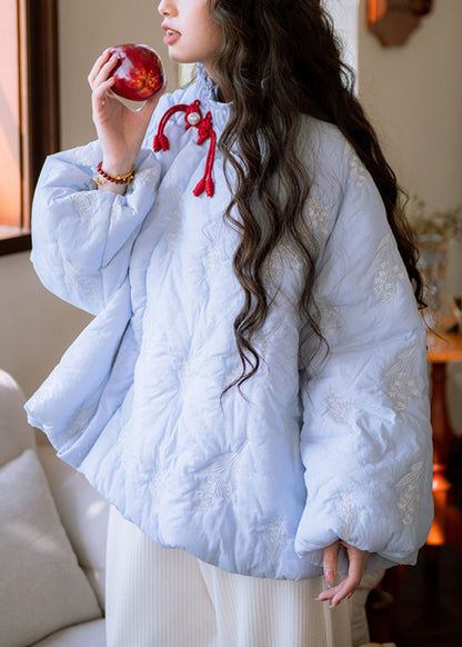 Parkas de invierno con botones bordados y volantes de algodón en azul marino