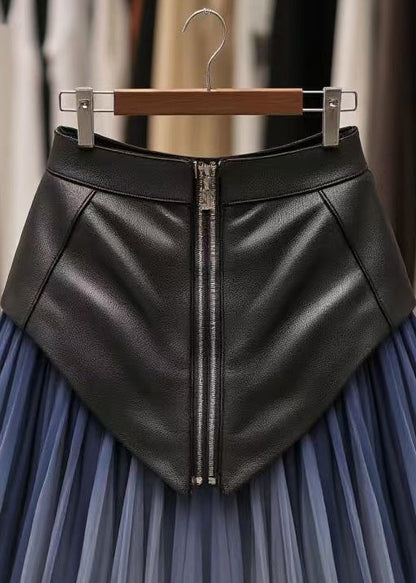 Art Blue Wrinkled High Waist Tulle Patchwork Skirts