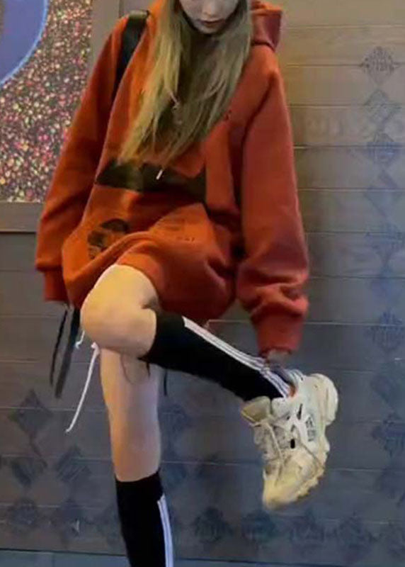Art Brick Red Kapuzentaschen Print Herbst Sweatshirt Streetwear