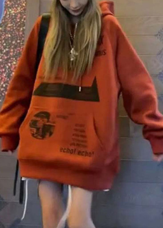 Art Brick Red Kapuzentaschen Print Herbst Sweatshirt Streetwear