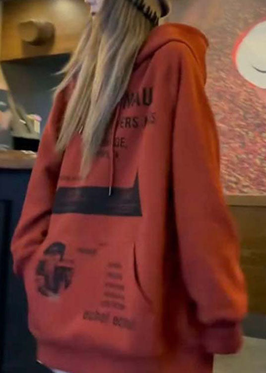 Art Brick Red Kapuzentaschen Print Herbst Sweatshirt Streetwear