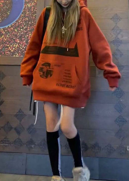 Art Brick Red Kapuzentaschen Print Herbst Sweatshirt Streetwear