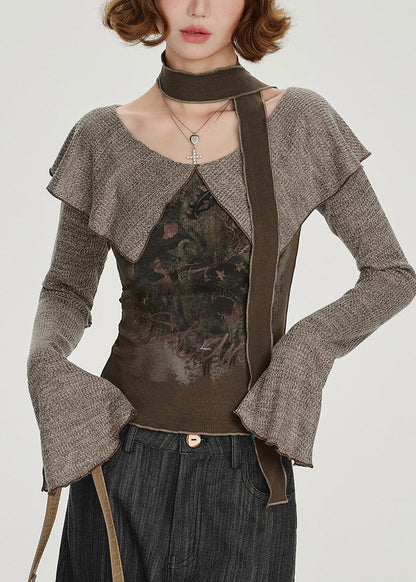 Art Brown Peter Pan Kragen Patchwork Baumwollhemd Frühling