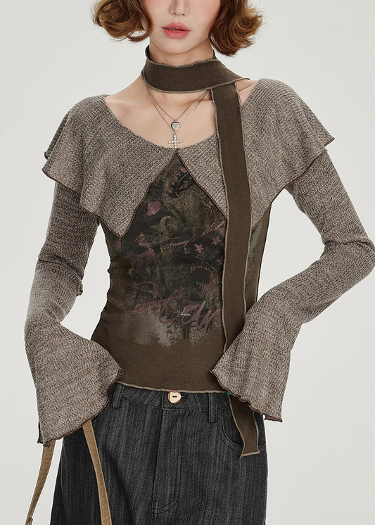 Art Brown Peter Pan Kragen Patchwork Baumwollhemd Frühling