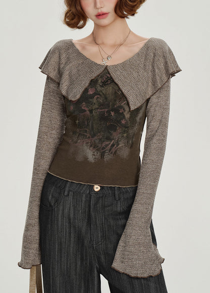 Art Brown Peter Pan Kragen Patchwork Baumwollhemd Frühling