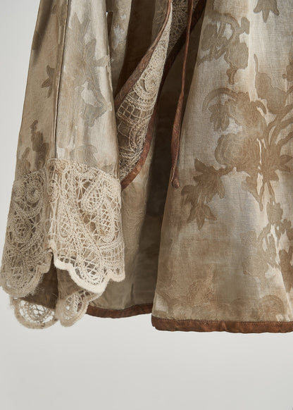 Tops orientales de encaje con patchwork y estampado marrón artístico para primavera