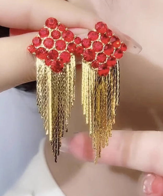 Pendientes colgantes con borlas de circonitas y diamantes dorados en plata esterlina Art Brown