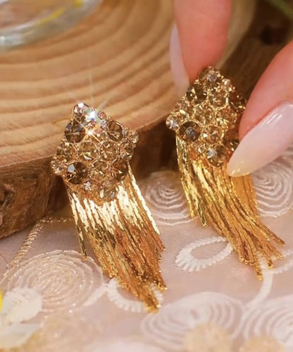 Pendientes colgantes con borlas de circonitas y diamantes dorados en plata esterlina Art Brown