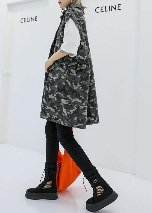 Art Camouflage cotton tunics for women wild Plus Size Clothing fall tops - SooLinen