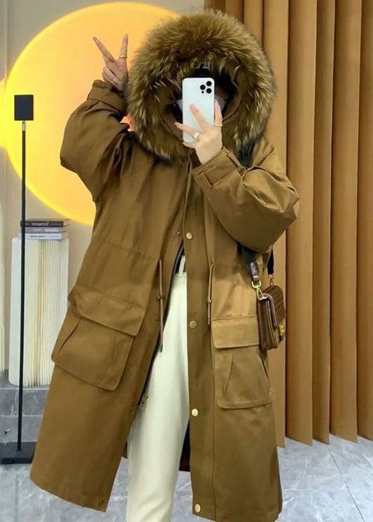 Art Caramel Kunstpelzkragen Kordelzugtaschen Damen Parka Winter