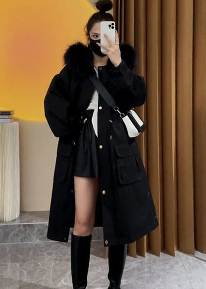 Art Caramel Kunstpelzkragen Kordelzugtaschen Damen Parka Winter