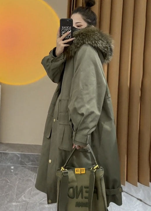 Art Caramel Kunstpelzkragen Kordelzugtaschen Damen Parka Winter