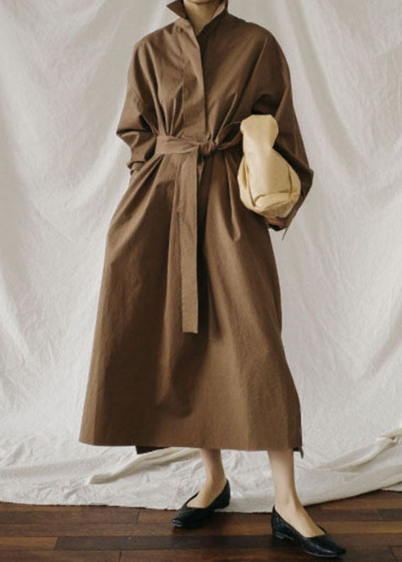 Art Chocolate Peter Pan Kragen Taschen Baumwollhemden Kleid Frühling