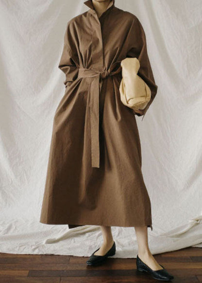 Art Chocolate Peter Pan Kragen Taschen Baumwollhemden Kleid Frühling