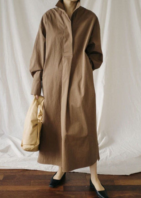 Art Chocolate Peter Pan Kragen Taschen Baumwollhemden Kleid Frühling