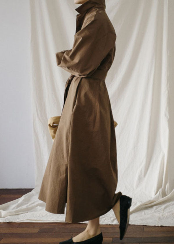 Art Chocolate Peter Pan Kragen Taschen Baumwollhemden Kleid Frühling